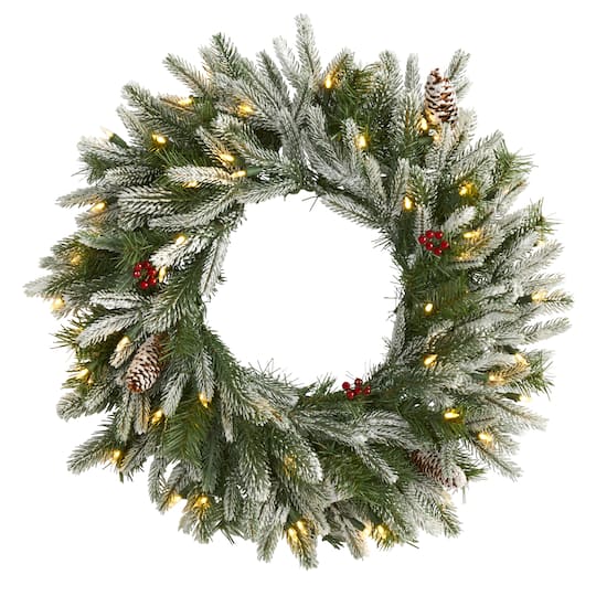24&#x22; LED Snowed Pinecone Christmas Wreath